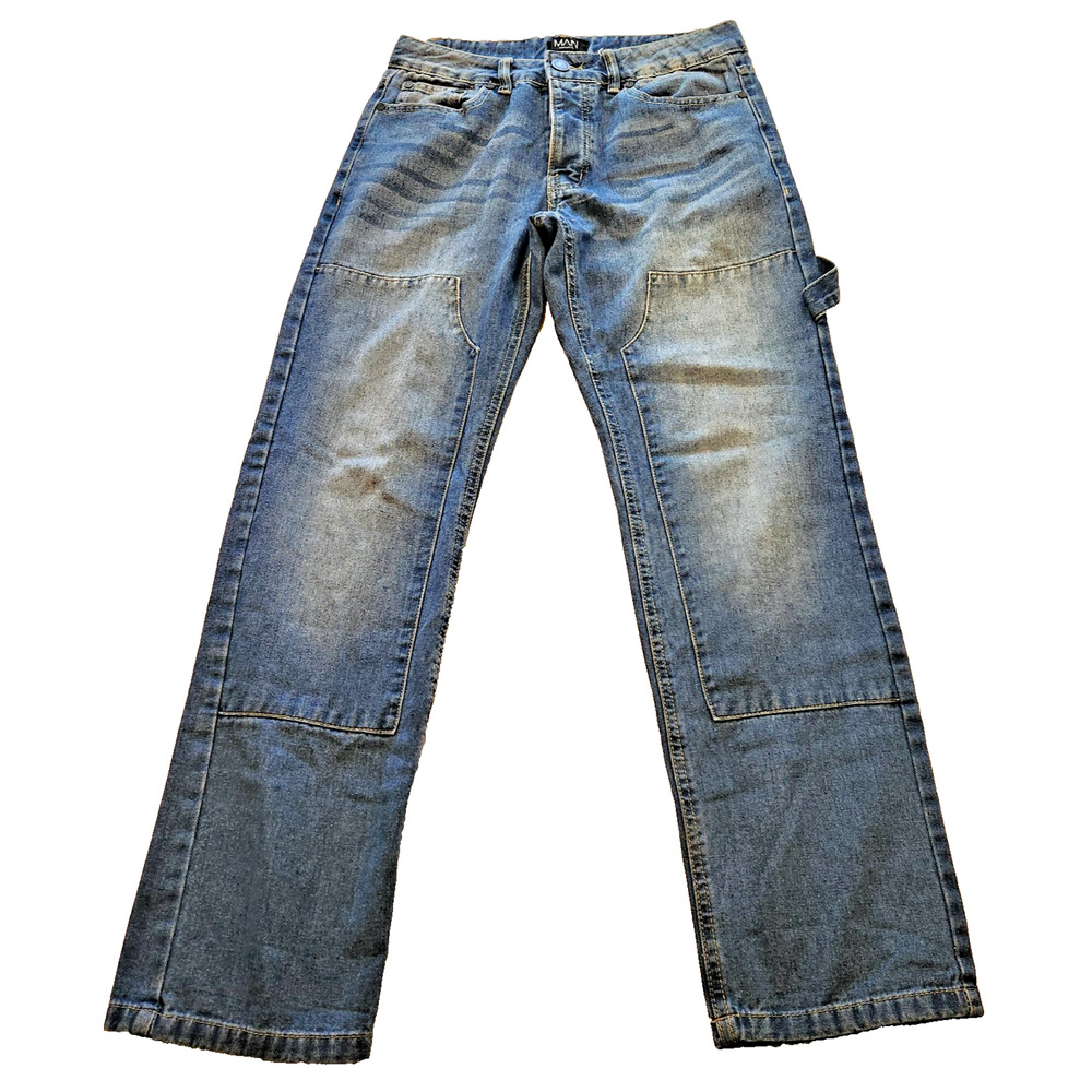 Boohoo MAN Y2K Button Fly Baggy Fit Double Knee Denim Carpenter Jeans Size 30/30